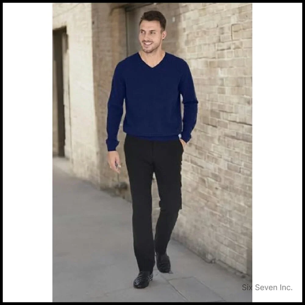 Men's Essential Knit V-Neck Sweater Classic Pullover Elegant Minimal